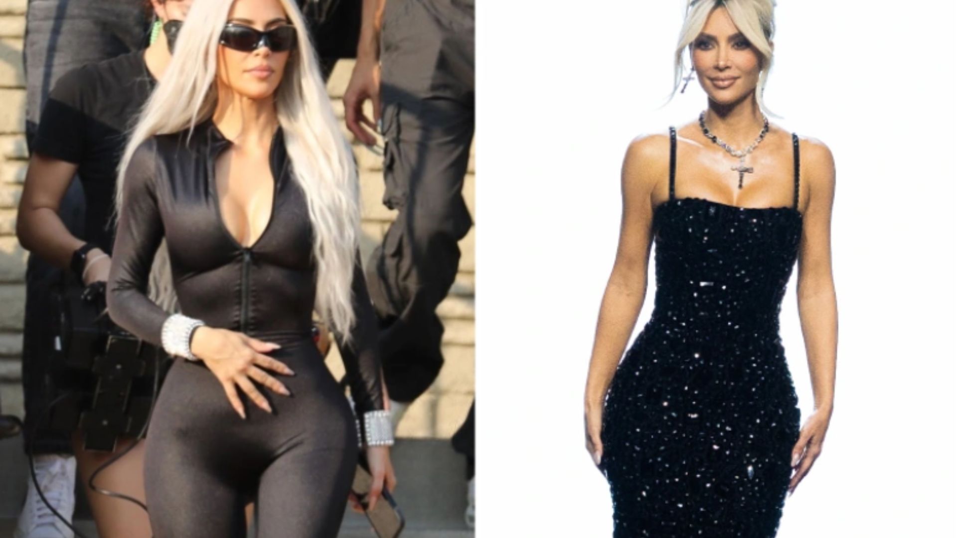 KIMMY KAT Kim Kardashian flaunts in skintight metallic catsuit